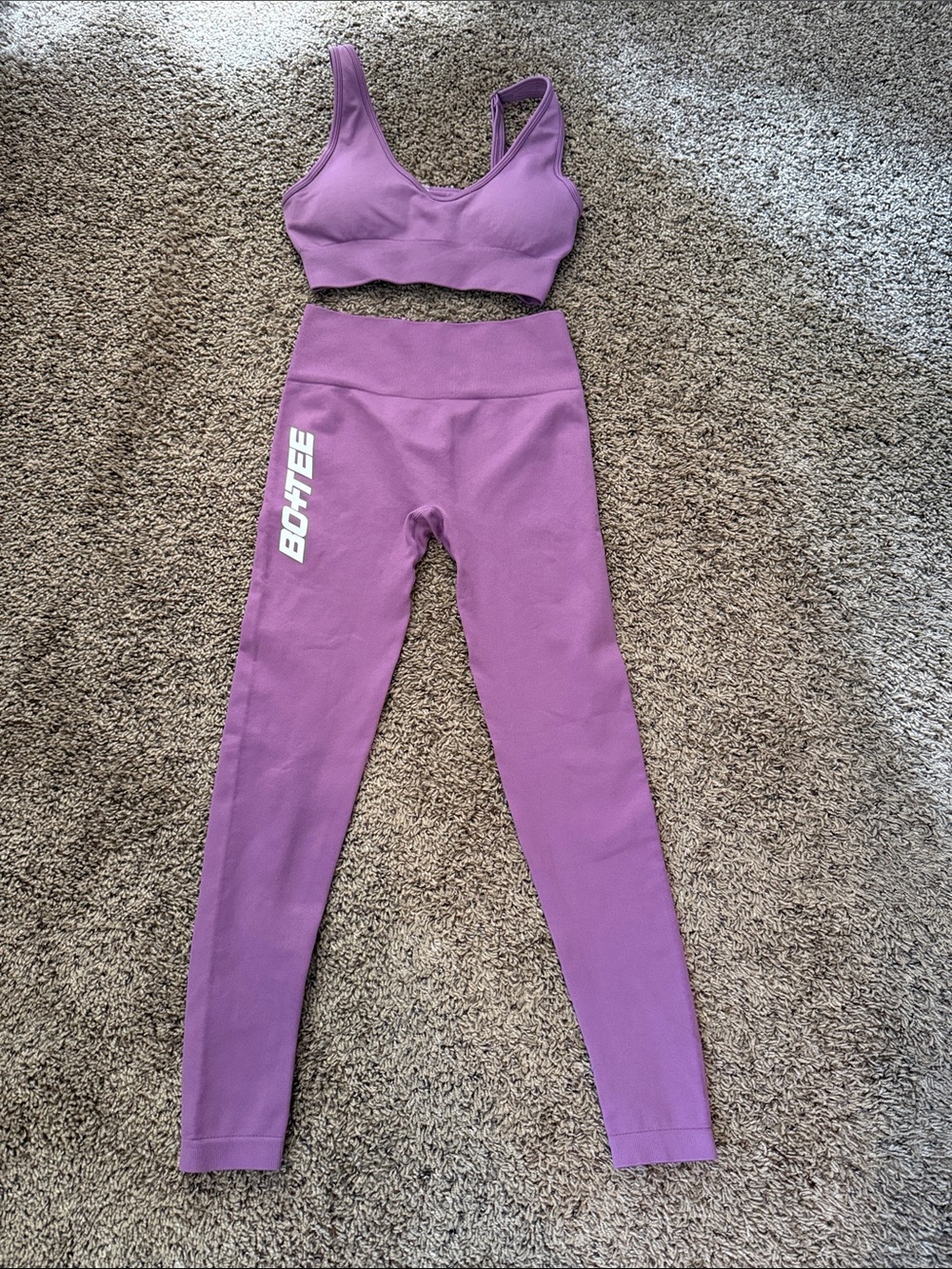 BO+TEE Purple Seamless Sports Bra & Legging Set